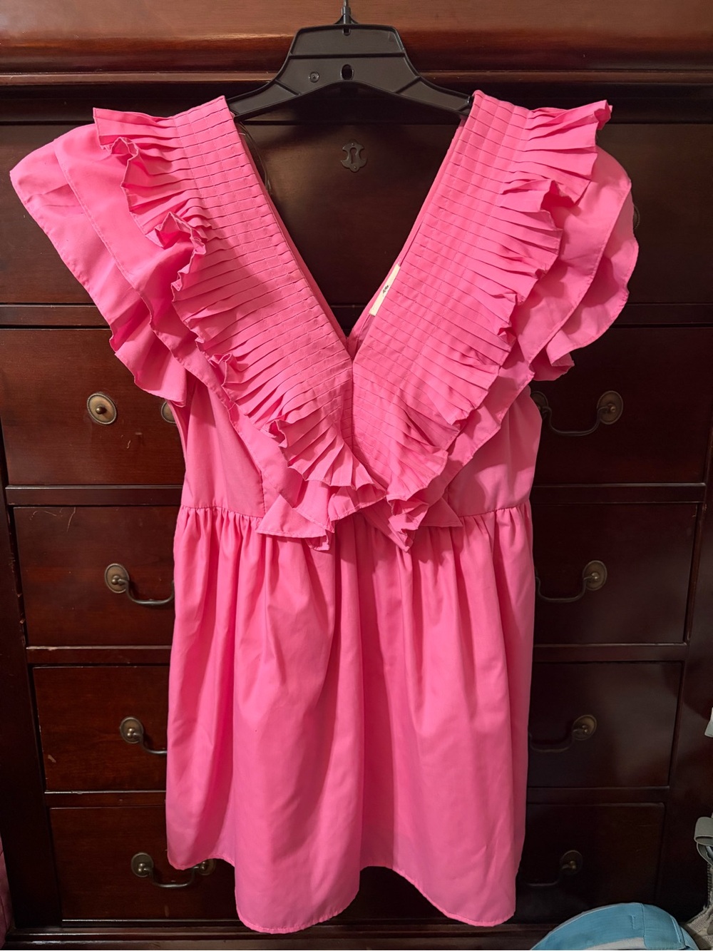 Entro Pink Ruffle V-Neck Casual Dress